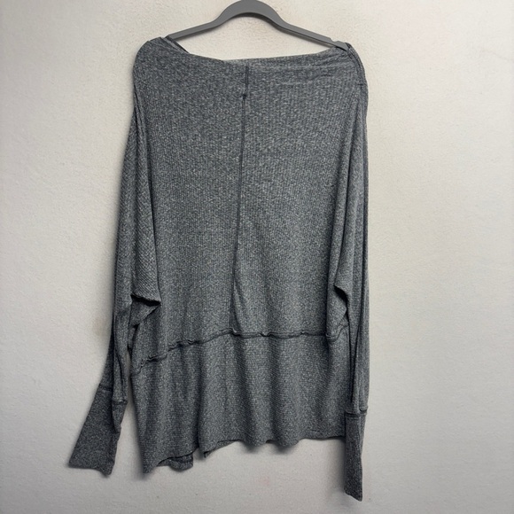 Free People Boat Neck Long Sleeve Gray L Tunic Blouse Slouchy Boho - Picture 2 of 6